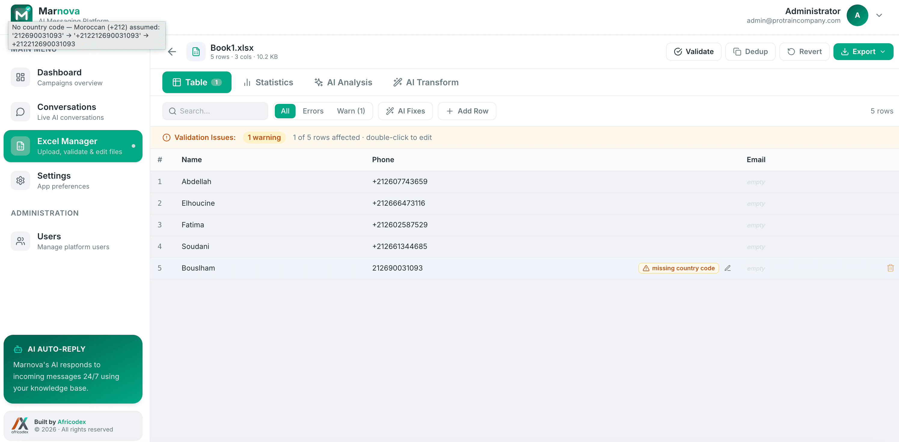 AI-powered Excel import & schedule