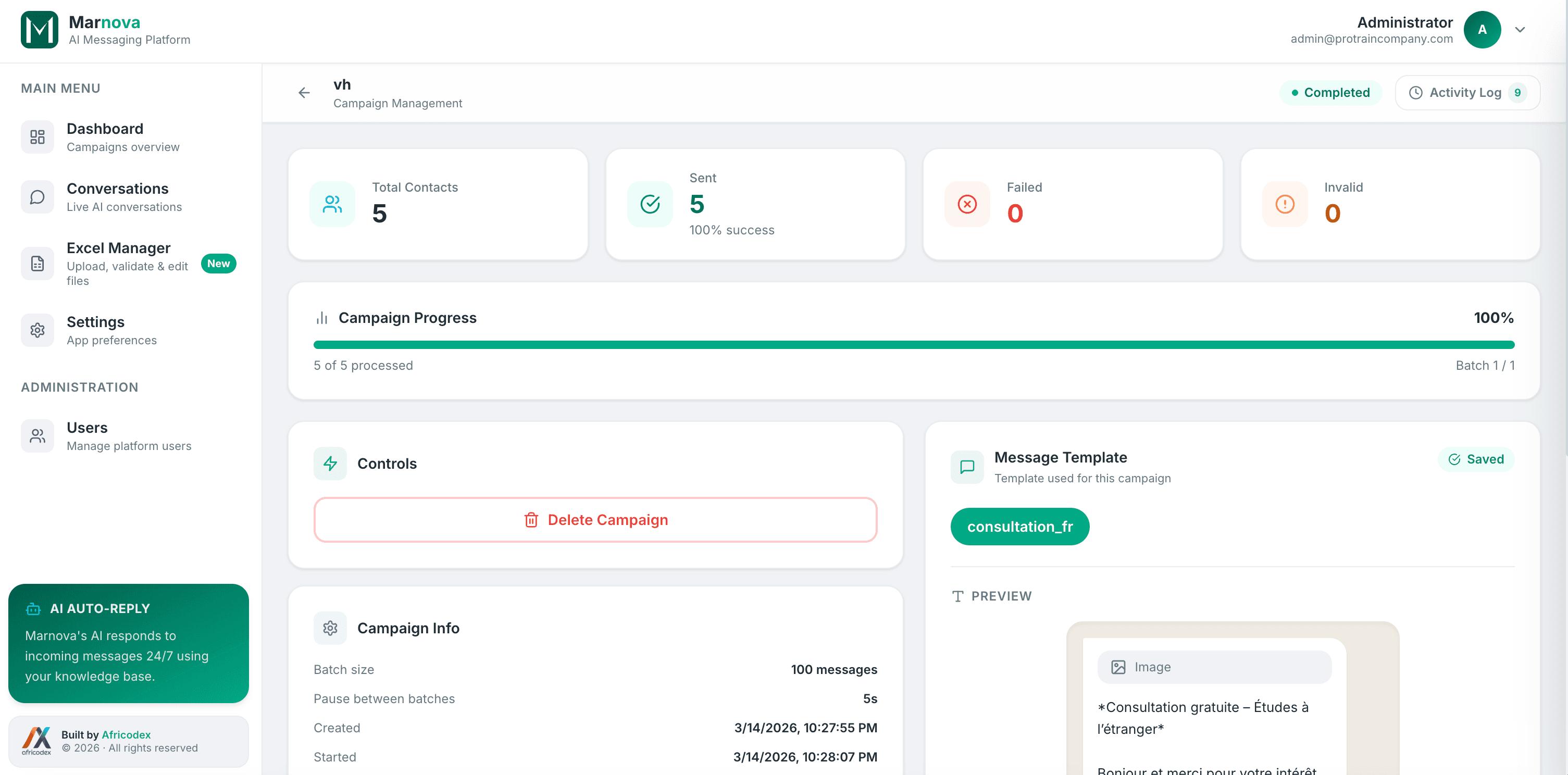 Bulk message send interface