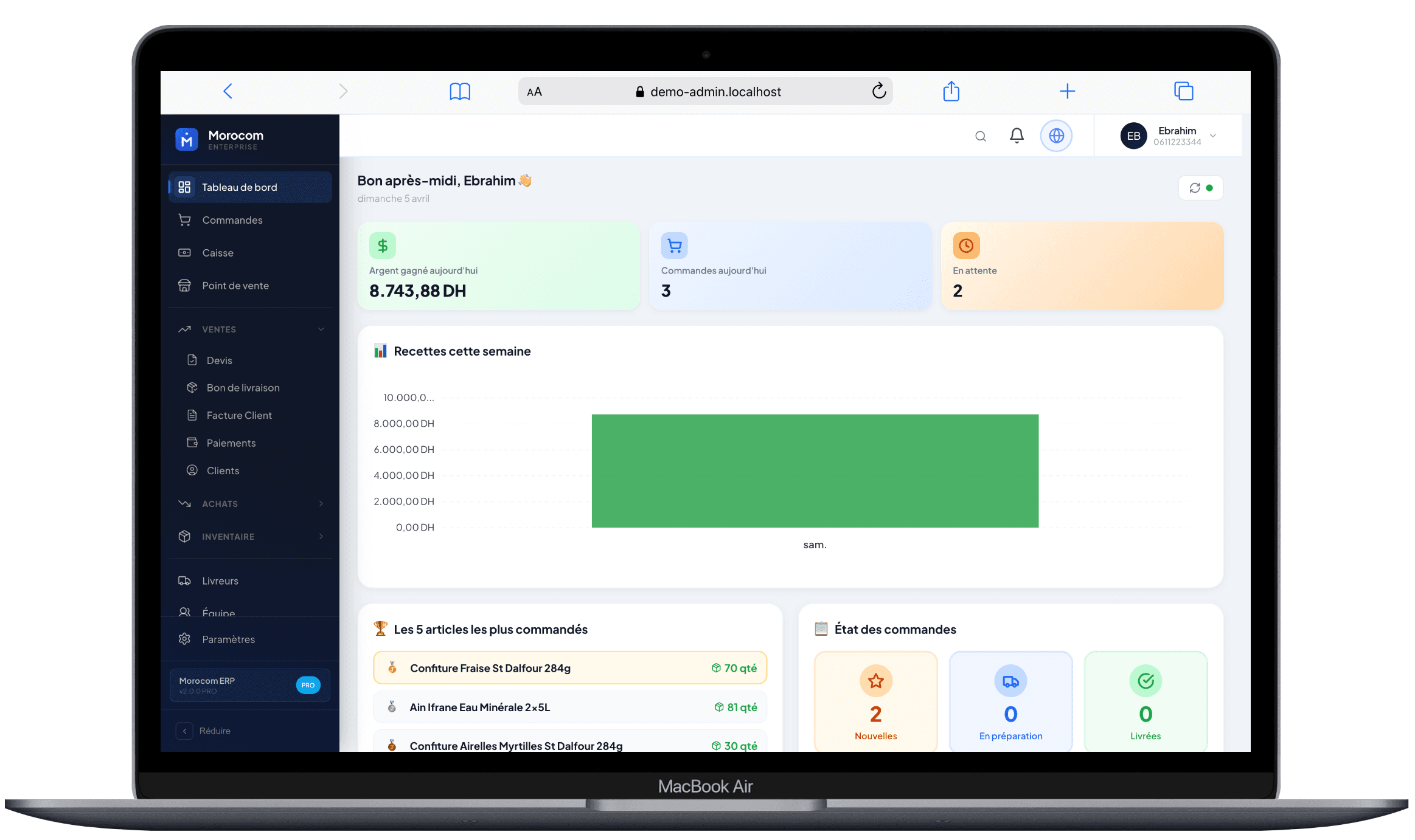 Morocom backoffice dashboard