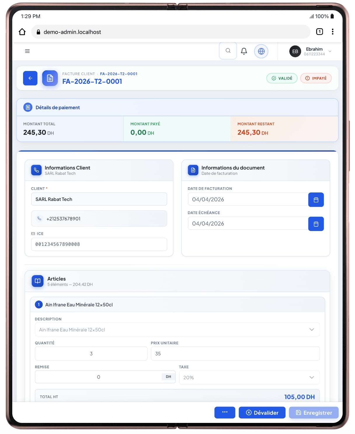 Invoice detail — tablet