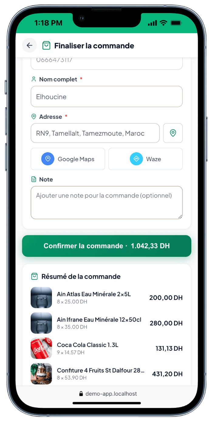 Confirm order with location